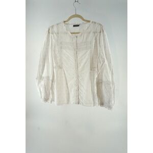 Vineyard Vines Blouse Eyelet Lace Pintuck Romantic Boho Cottagecore White XL